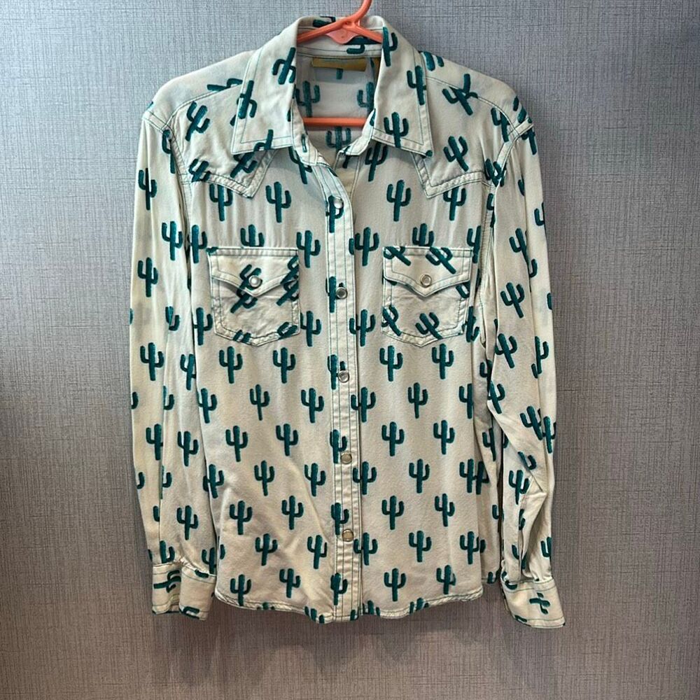 Wrangler Kids Western Shirt Youth Sz Medium Cactus Print Long Sleeve Snap Button